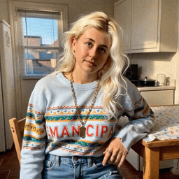 Emma-Jane MacKinnon-Lee framed by symbols of emancipation